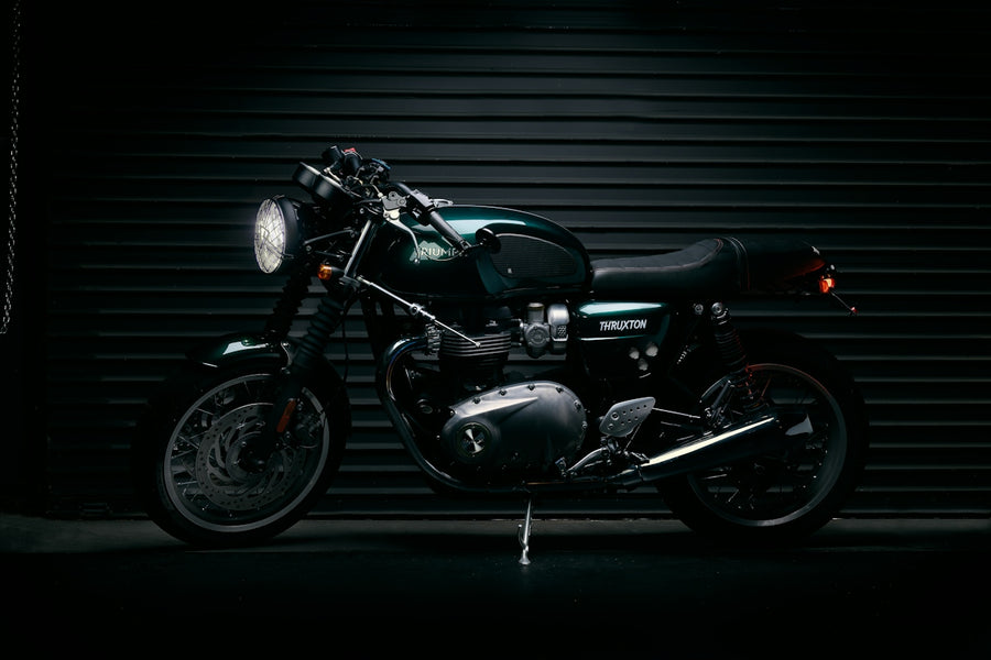 a motorcycle parked in a garage